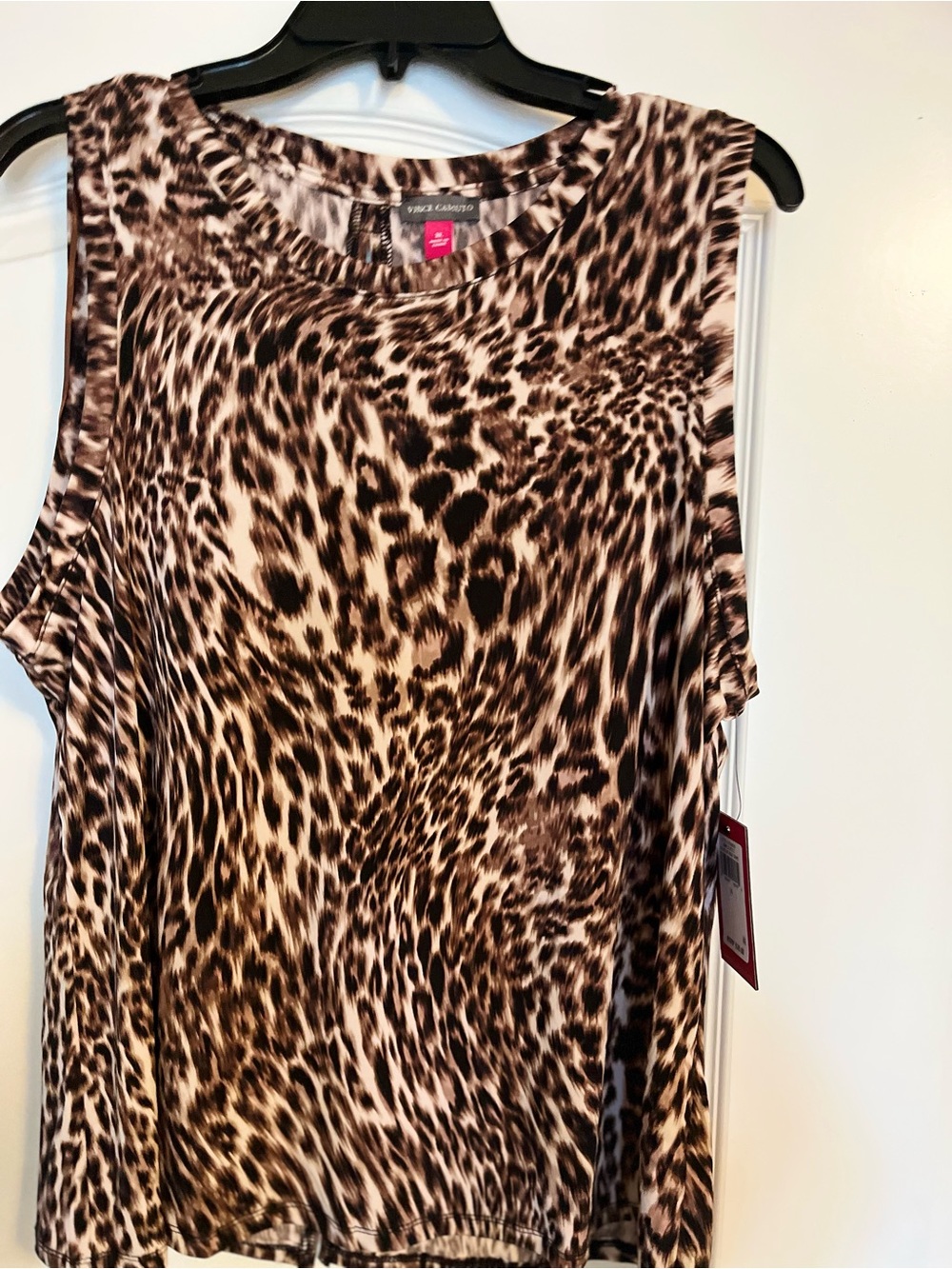Vince Camuto Leopard Print Sleeveless Tank Top in Brown and Cream - Picture 2 of 9